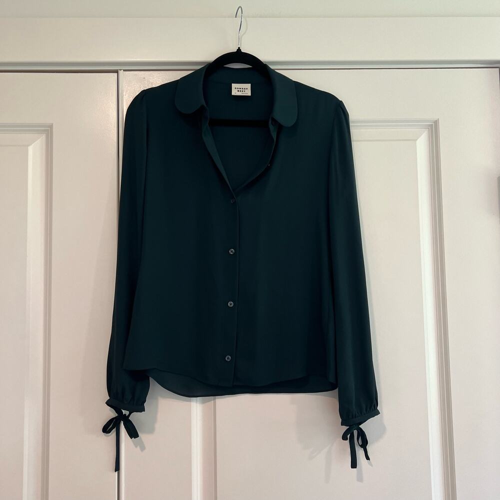 Sundays Best Women's Blouse Emerald Green Button Down Shear Size XS‎